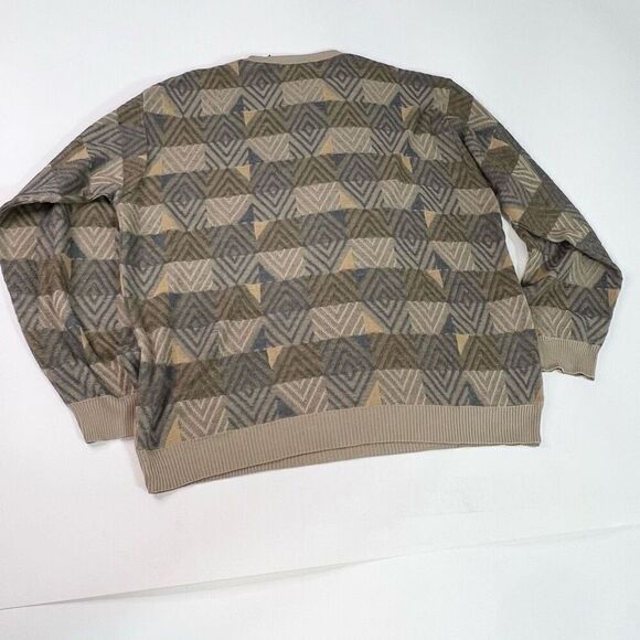 Cellinni Sweater Mens 2XL Tan Geometric Print Wool Blend Long Sleeve Knit Vtg - Picture 5 of 8
